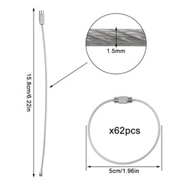 MytaYt Pack of 62 1.5 cm Silver Key Ring Wire Rope Multifunctional Wire Key Ring Stainless Steel Key Ring Made of Wire Rope with Screw Locking, for Hanging Luggage Tags, ID Tags, silver