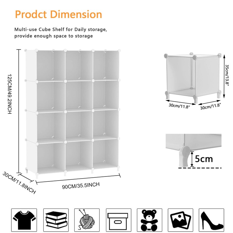 AWTATOS 12 Cube Storage Organizer, Closet Organizer Storage Shelves, White