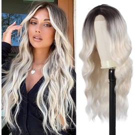 Long Wavy Wig for Women Curly Wavy Wig Natural Synthetic Heat-Resistant Fiber Middle Part Wig 26 Inch