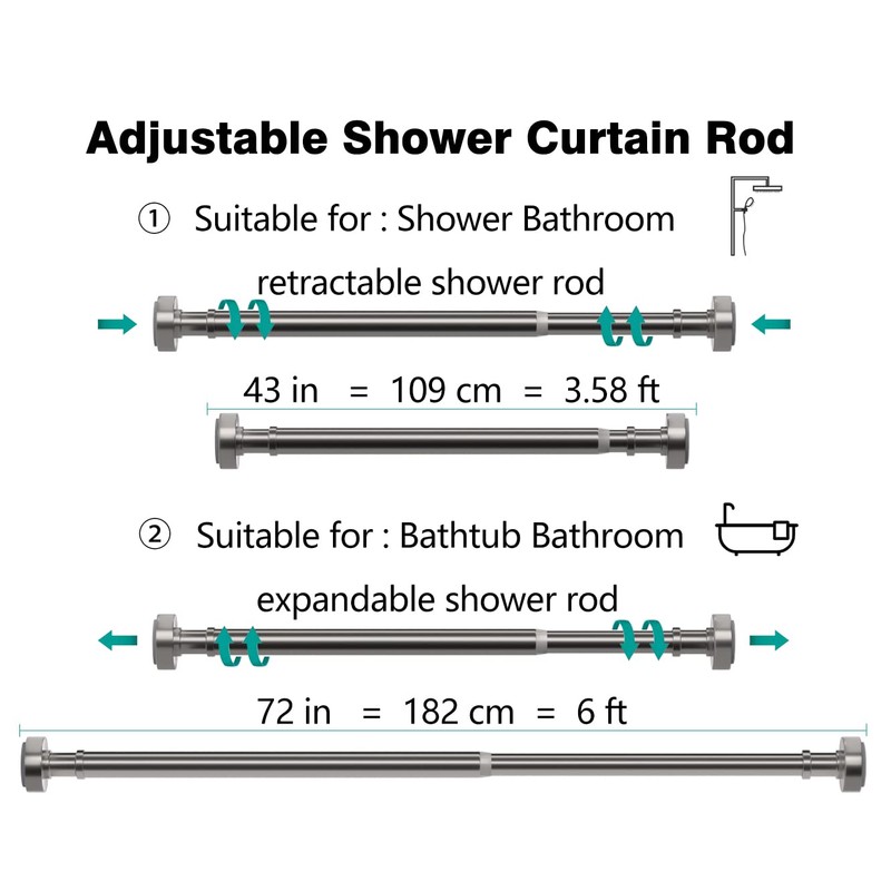 Brushed Nickel Shower Rod with 12 Hooks, Adjustable Length Range