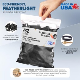 Black #82 Extra Wide Large Premium Outdoor Rubberbands, Made in USA, High Heat UV Resistant Platinum Rubber Crepe Band (2 1/2" Long x 1/2" Wide) (Black Rubber 1/4 LB)