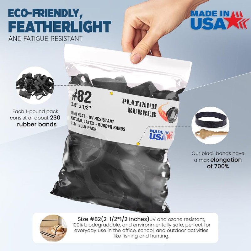 Black #82 Extra Wide Large Premium Outdoor Rubberbands, Made in