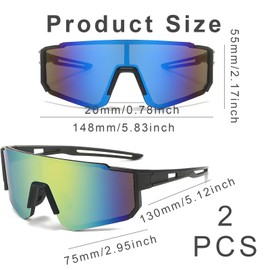 Pack of 2 Sports Sunglasses, Men's Women's Cycling Glasses, Windproof Quick Glasses Rave, Ultralight Fashion Sunglasses, Ski Sunglasses, Sports Glasses, for Outdoor Activities, UV400 Protection