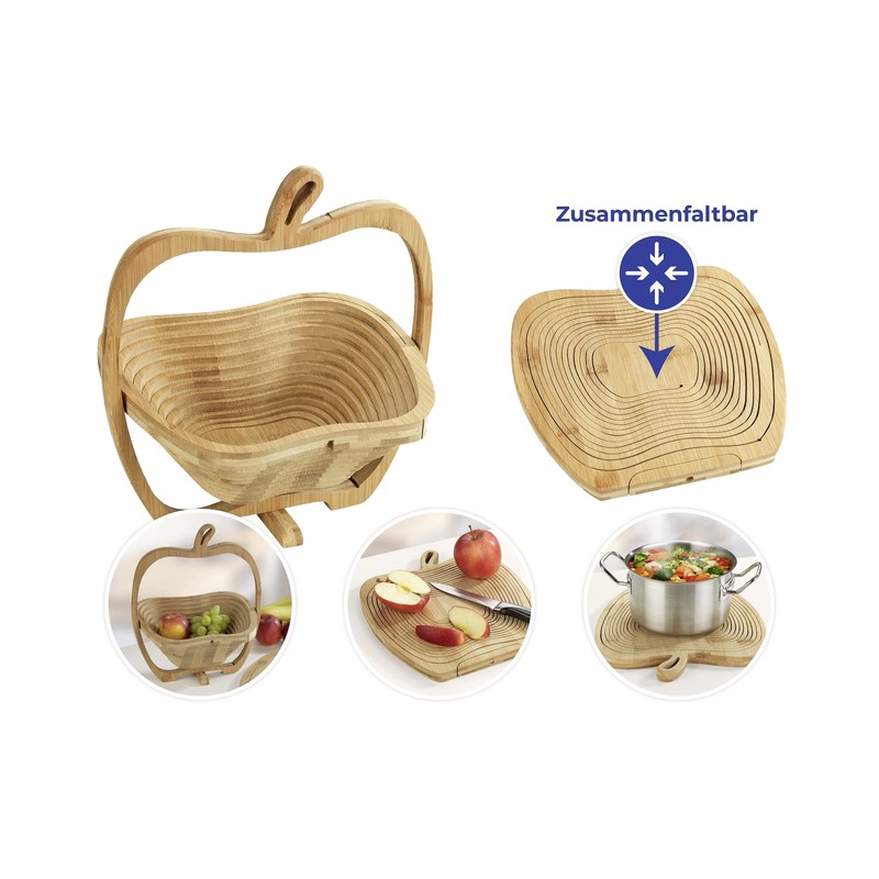Wenko Maximex Foldable 2-in-1 Bamboo Fruit Basket, Antibacterial, Can be