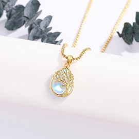 LOOVE Moonstone Tree of Life Necklace for Women Sterling Silver Teardrop Moonstone Necklace Family Tree of Life Pendant for Mother's Day Moon Stone Jewelry for Women Gifts