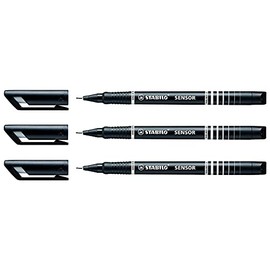 Stabilo Fine Tip Sensor Fineliner Pen - Black (Pack of 3)