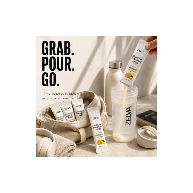 Creatine Monohydrate Powder Sachets 5g |14 Sachets Mango Vegan Supplement