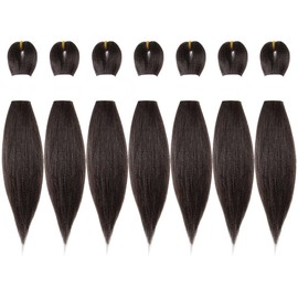 WUDAS Brown Braiding Hair 10 Inch Short Pre Stretched Hair Straight Yaki Texture Synthetic Hair Extensions Softness, 7 Packs