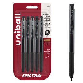 uniball Spectrum Retractable Gel Pens, Medium Point (0.7mm), Black Ink, 5 Pack
