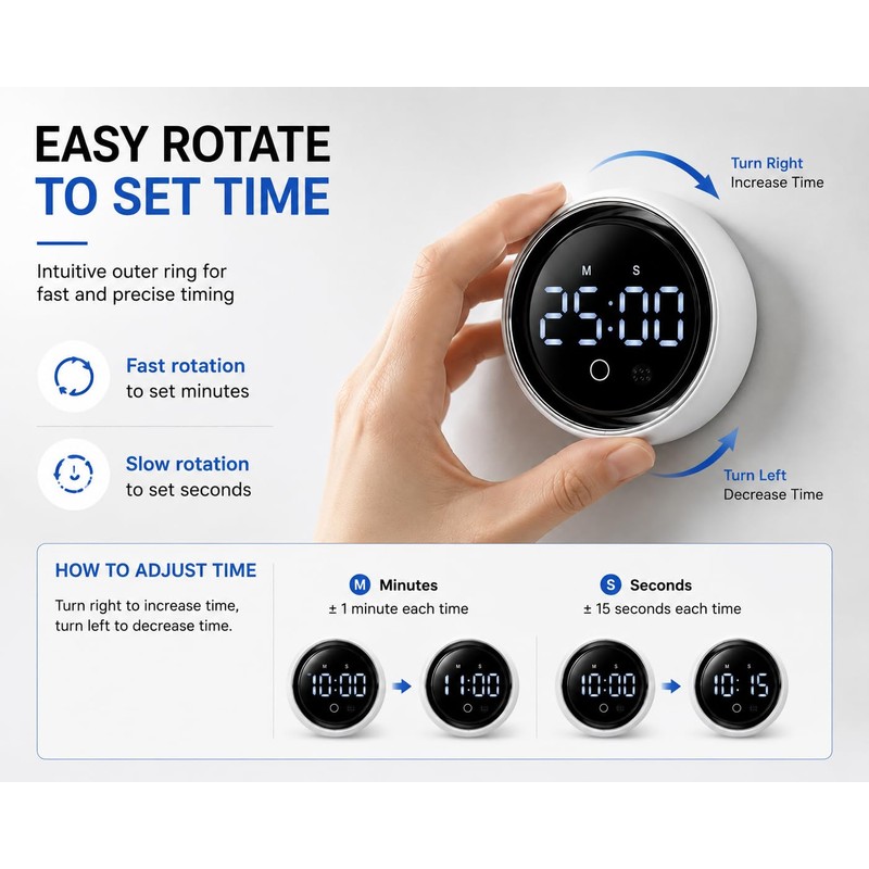 Digital Rotating Magnetic Kitchen Timer with Voice Control