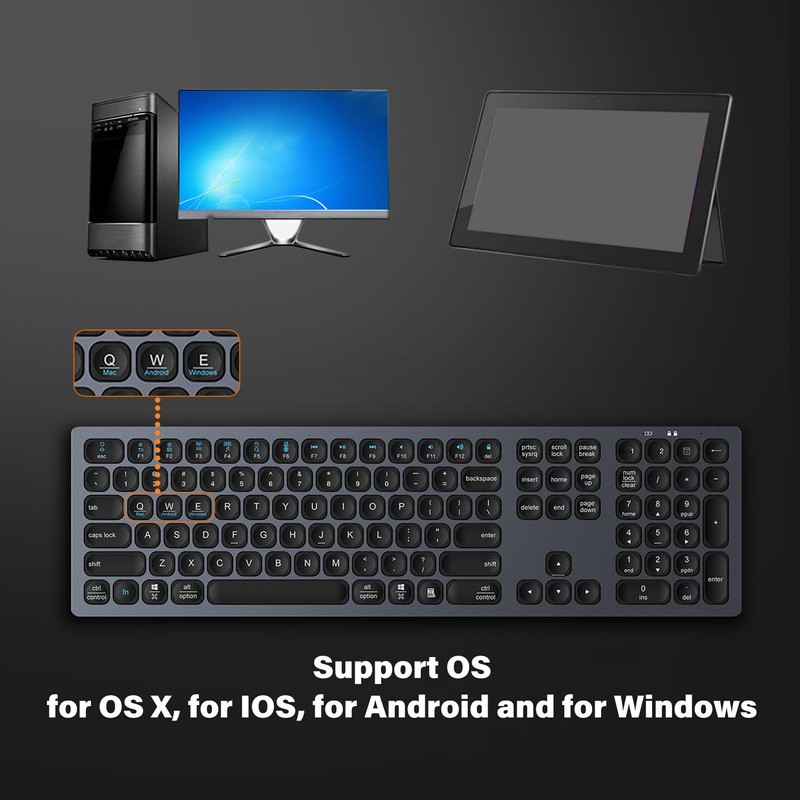 Bluetooth Keyboard with Numeric Keypad Skid Resistance Pads 110 Keys