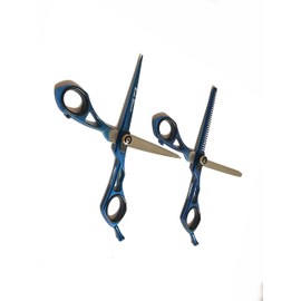 Professional Barber Scissor / Thinner Kit - Shears for All hair Type in Blue and Black - Adjustable Tension Screw - Unisex Scissors Japanese Steel J420
