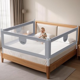 omzer Bed Rail for Toddlers - 3 Sides Safety Baby Bed Rail Guard with Child Lock, Infants Height Adjustment King Size Bed Guard Rail for Toddlers,78.74"X78.74"X74.8"