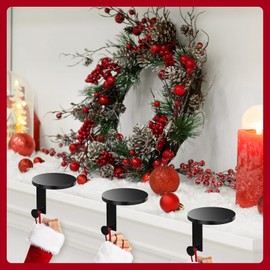 5 Pack Round Christmas Stocking Holders Metal Mantel Stockings Hangers Fireplace Shelf Garland Mantle Grips Set for Xmas Party Decoration (Black, 5)