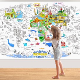 Jar Melo Giant Coloring Poster for Kids; World Map Jumbo Wall Coloring Poster, 45.3" x 31.5",Large Coloring Book Tablecloth Gift for Class School Home