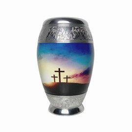 Shine North Three Crosses Memorial Cremation Urn for Human Ashes – Full Adult Size Funeral Urn for Adult Man or Woman – Decorative Christian Memorial Urn