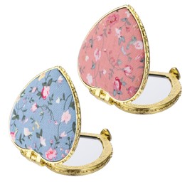 YUXIANLB 2 Pcs Compact Mirror for Purse, Vintage Double-Sided Flower Makeup Mirrors Portable Trave Cosmetic Mirror for Women Girls, Heart Folding Mini Handheld Mirror for Pocket (Pink, Blue)