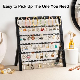 Emfogo Earring Holder Organizer, 6 Tier Earring Display Stand with 285 Holes & 6 Bracelet Rods, Rustic Wood Jewelry Organizer for Earring Bracelet Necklace Ring, Gifts for Women (Black)