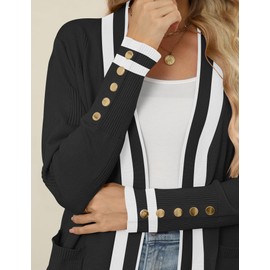 LOMON Cardigan Sweaters for Women Color Block Light Weight Cardigan Open Front 2025 Fashion Black White M