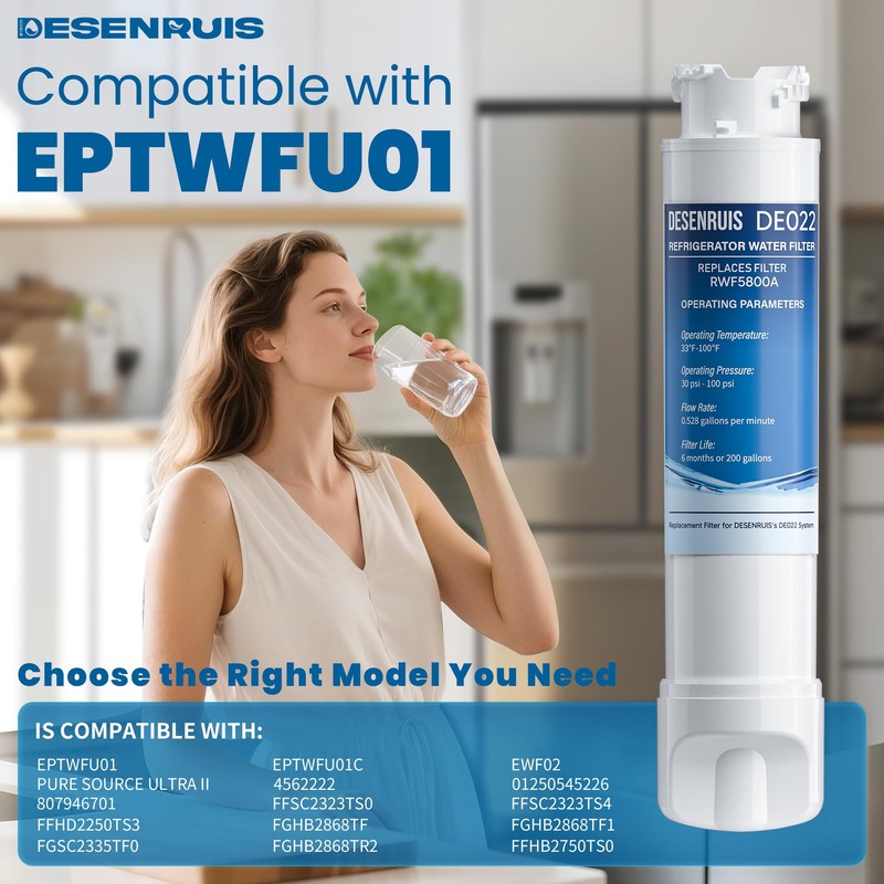 Water Filter Replacement Compatible with Frigidaire EPTWFU01, EWF02, Pure Source
