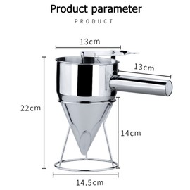 Gigicial 1200ml Pancake Dough Dispenser Stainless Steel Pancake Dough Dispenser Funnel for Frying Pans Pancakes Cupcakes (21mm Bezel)