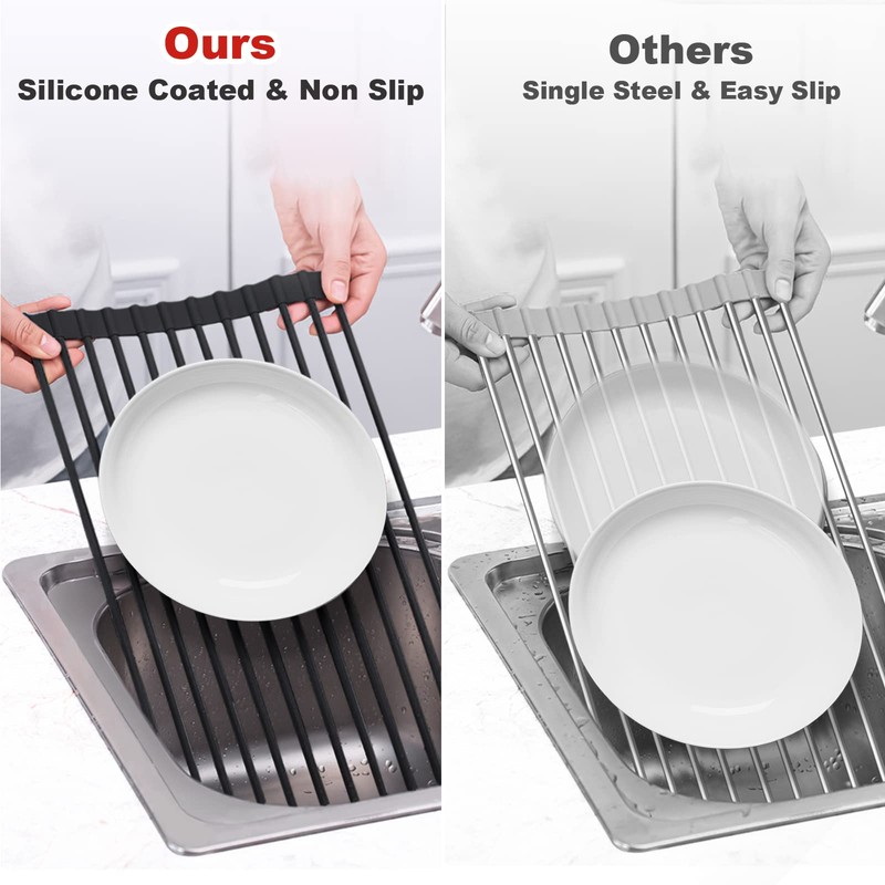 MERRYBOX Roll Up Over The Sink Dish Drying Rack Silicone