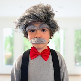 4E's Novelty Fake Gray Stick-on Mustache & Eyebrows - Kids Old Man Costume For Boys, 100 Day of School Costume Accessories for Boys, Old Man Dress Up, Grandpa Costume Accessories Kit