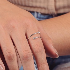 Bypass Ring | Adjustable Sterling Silver Beaded Ball End Wrap Ring Band | Minimalist Jewelry for Women and Girls | USA Sizes 4-12 (7)