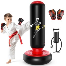 QPAU Kids Inflatable Punching Bag Set 66" with Gloves for Boys & Girls Ages 6-12