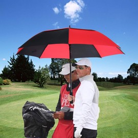 MRTLLOA Automatic Open Golf Umbrella, Extra-Large Oversized Double Canopy Vented Windproof Waterproof Stick Rain Golf Umbrellas for Men and Women(Red Black/68 in)