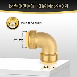 (2 Pack) Foskan 3/4 Inch x 3/4 Inch Brass Elbow, Push-to-Connect Pex, Copper and CPVC Pipes, Push Fit Fittings Includes Removal Clip