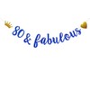 80 & Fabulous Banner,Pre-Strung,No Assembly Required,Funny Blue Paper Glitter Party