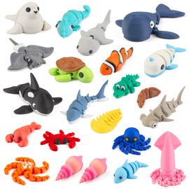 BEYONGME 22PCS Ocean Animal Set, 3D Printed Mini Sea Animals Articulating Flexible Fidget Toys, Cute Animal Figurines Toys Birthday Office Desktop Home Decoration