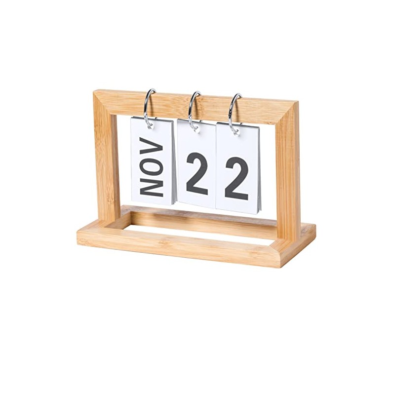 Perpetual Folding Calendar Bamboo Wood Desk Calendar for Office, Household