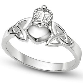 Sz 6 Sterling Silver Irish Claddagh Friendship and Love Band Celtic Ring w/Trinity Symbols
