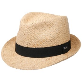 Lipodo Mantigo Trilby Raffia Hat Women/Men - Made in Italy - Made of 100% Straw (Raffia) - Straw Trilby with Plain Hat Band - Modern Unisex Straw Hat - Spring/Summer, natural