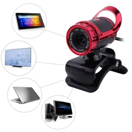 1080P HD Webcam, 360° Rotating Camera with Clip on Stand, Automatic Colour Correction, PC Webcam for PC, Laptop, Desktop (Red)