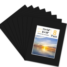 Phinus 8 Pack Picture Mats for Frames, Acid Free 11x14 Matted to 8x10, Picture Frame Mats for Pictures, Watercolor, Artwork and Prints (Black)