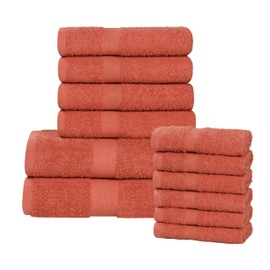 Superior 12-Piece Cotton Assorted Towel Set, Includes 6 Face Towel, 4 Hand, and 2 Bath Towels, Home, Bathroom, Guest Bath Essentials, Quick Dry, Absorbent, Franklin Collection - Coral