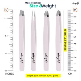 Alayki 4-Piece Stainless Steel Tweezer Set perfect for shaping eyebrows, ensuring durability and accuracy with a convenient leather bag case for safe storage and easy portability (White)