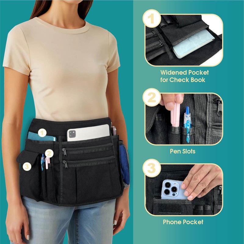 MELINON Multi-Pocket Waitress Apron: Adjustable Half Apron for Servers, Waiters,
