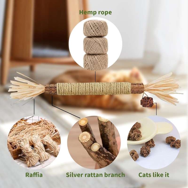 4 Stück Katzen Kauhölzer Sticks， für Katzen Zahnpflege & Gegen