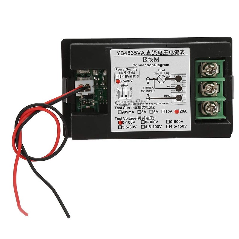 YB4835VA Dual Display Integrated Voltage Ammeter Panel Amp Volt Gauge
