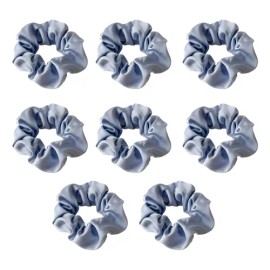 Pack 8 Scrunchie Satin Azul Cielo Liga Elástica Mujer Moda