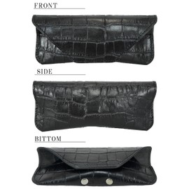 BlissLeather Crocodile Embossed Tochigi Leather Glasses Case, Luxury Genuine Leather, Men's, Women's, Made in Japan, multicolor (black / red)