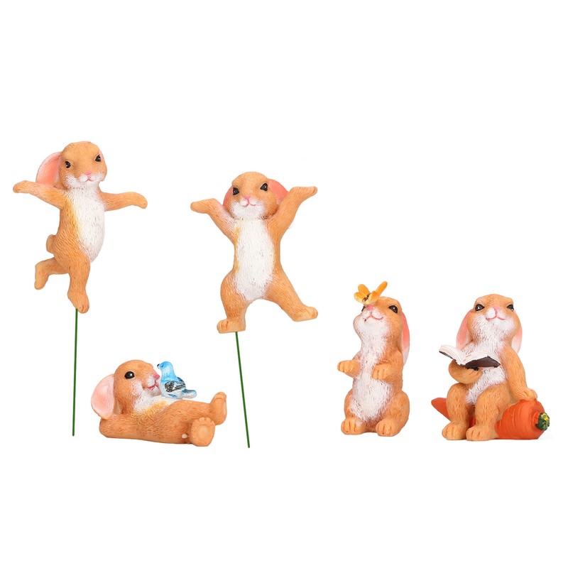 5pcs Bunny Figurines Cute Style Resin Material Decorative DIY Micro