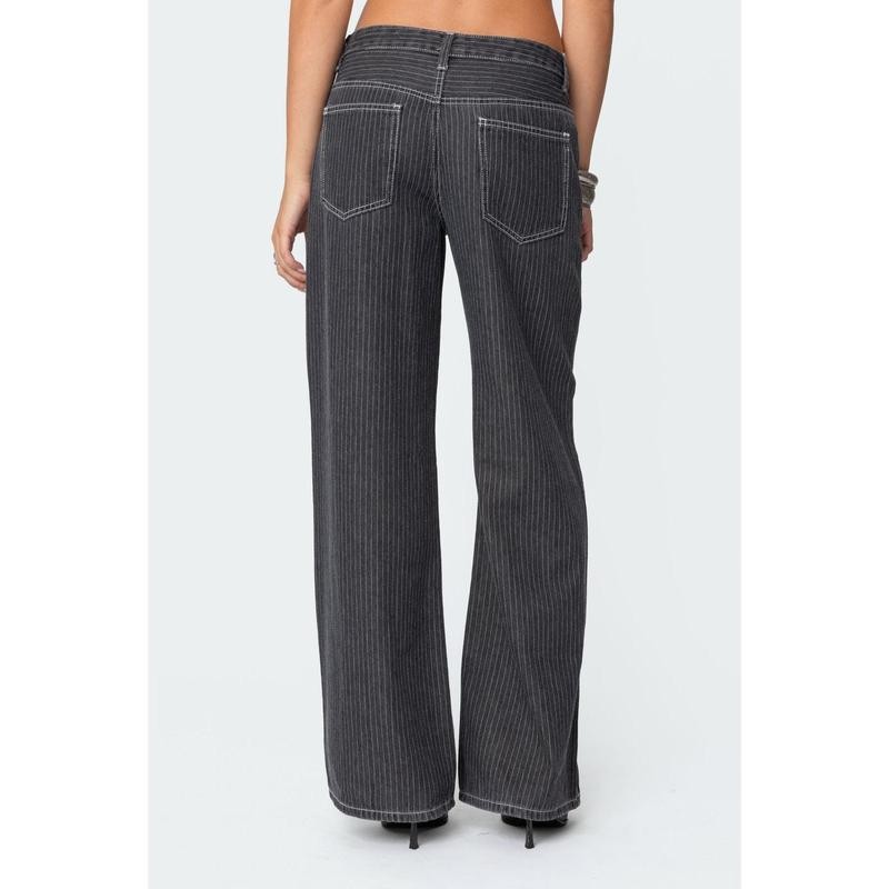 Pinstripe Low Rise Jeans - Color: BLACK, Size: M