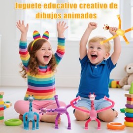 LUHI 4 Mini Ttubos Sensoriales,4 Piezas Jirafa Juguetes sensoriales, Juguetes para el TDAH y la ansiedad, Jirafa telescópica con ventosas, Un Juguete 