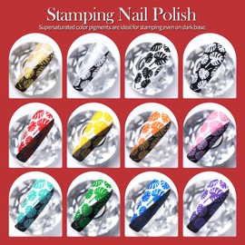 Born Pretty Nail Stamping Polish, Fingernail Stamp Polish Set Manicure Print Nail Polish for Plates 12 Colors Bulk Gift Collection 10ml 0.34fl oz Ideal Gifts