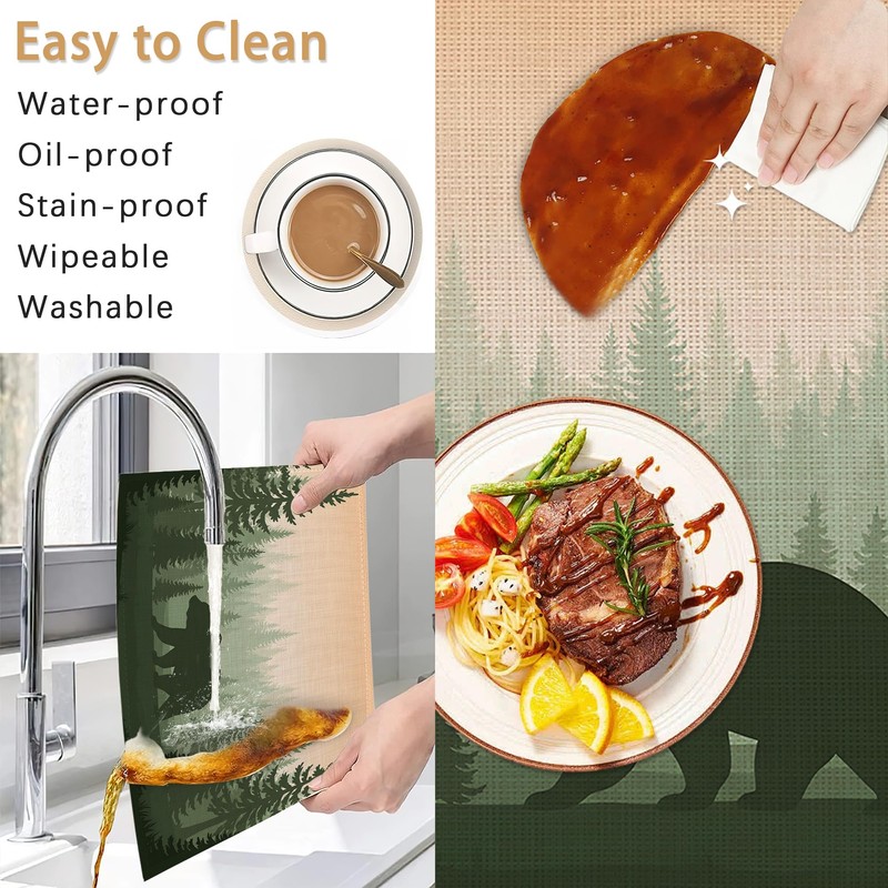 Bear Placemats Set of 6,Misty Fores Placemats Washable Kitchen Dining